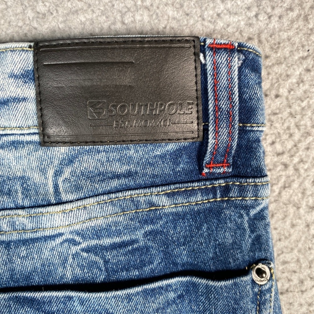 Southpole Mens Skinny Jeans Blue Acid Wash Red Accents Size 30x29 - Picture 9 of 11